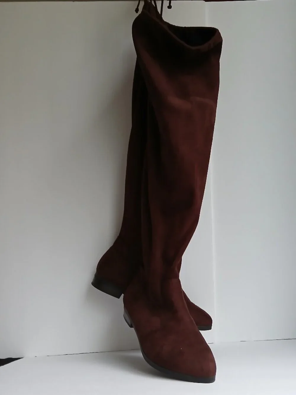 Brown Suede Wide Calf Flat Over the Knee Boot Side Zip TieTop NWOB Sz8.5 WW